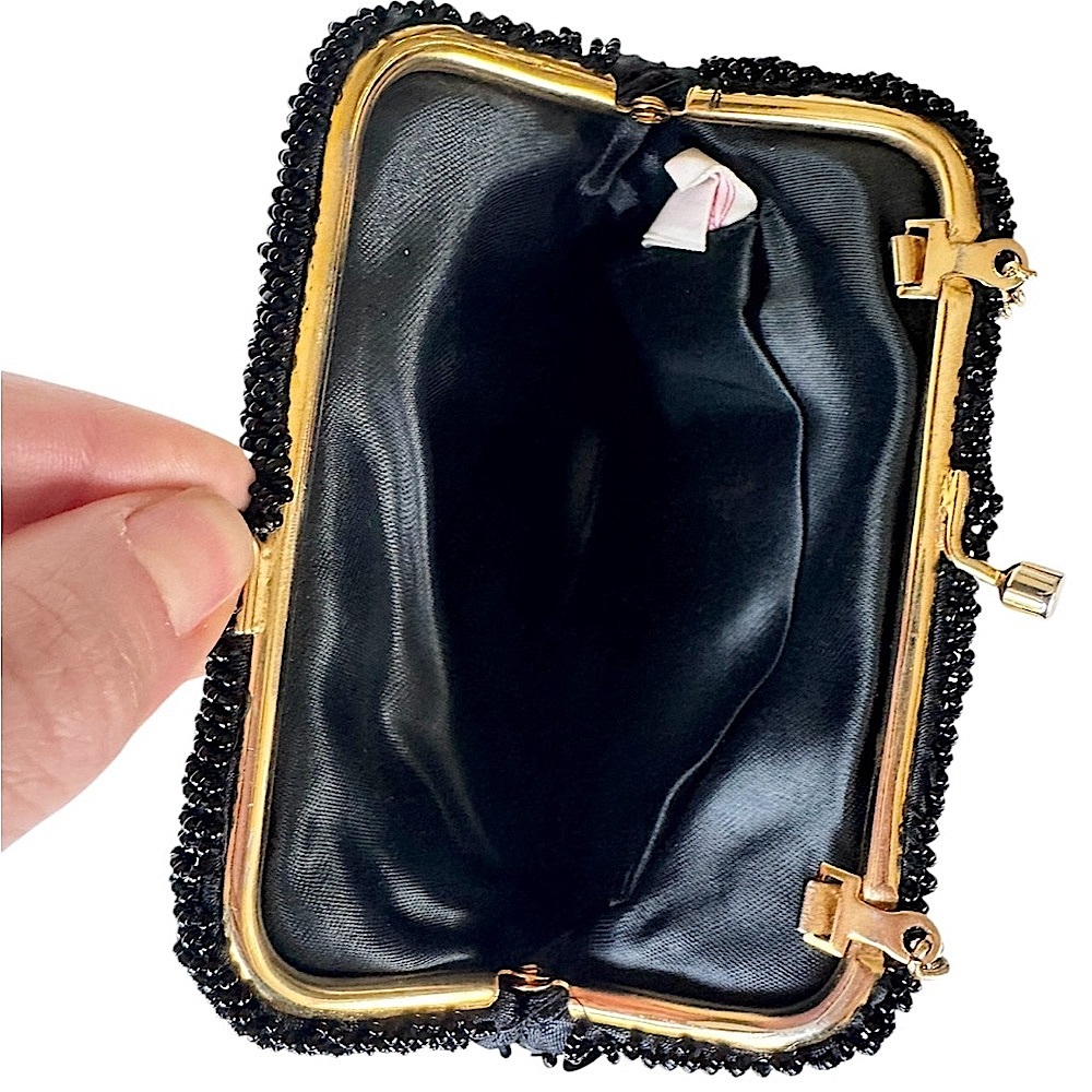 Vintage Beaded Sequined Evening Bag Black - Picture 5 of 6